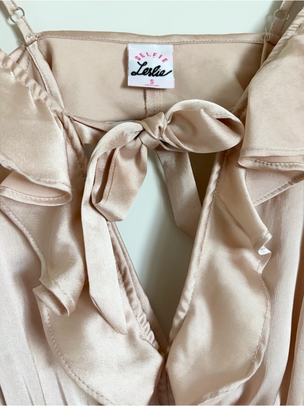 Selfie Leslie Gold Satin Style Romper Shorts Off Shoulder Size Small - Picture 10 of 14